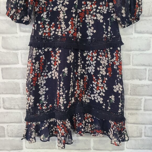 Dark Pink London Lace Floral Dress Fringe Deep V Neck Whimseygoth NEW Size 4 - Picture 6 of 10